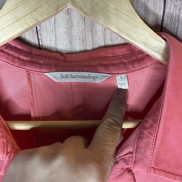 Soft Surroundings Women's Size Large Thelma Tencel Shirt Coral Pink Button Up - Picture 5 of 10